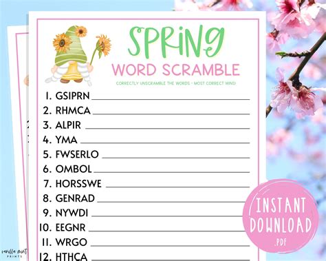 Spring Word Scramble Game Printable Springtime Games Party Games
