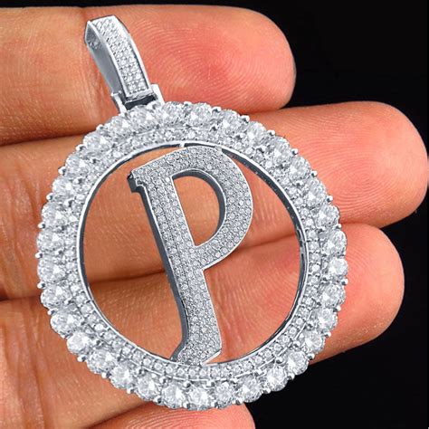 Alphabet P Initial Letter Pendant Diamond 10k White Gold Over Pure