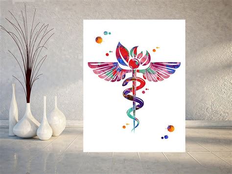 Homeopathic Doctor Caduceus Watercolor Print Homeopathy Medicine Symbol