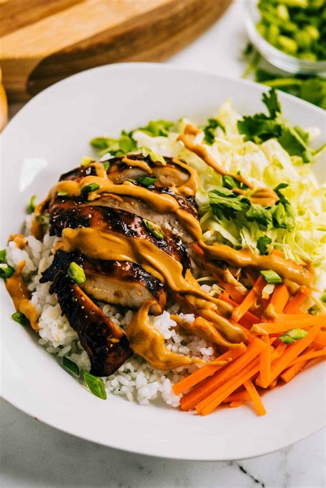 Grilled Thai Chicken Bowls With Peanut Sauce Heather Likes Food