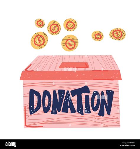 Donation Box Isolated Donate Lettering With Coin And Other Decoration