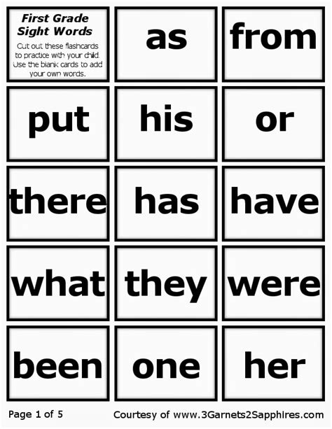List Of Sight Words For 1st Grade Flashcards