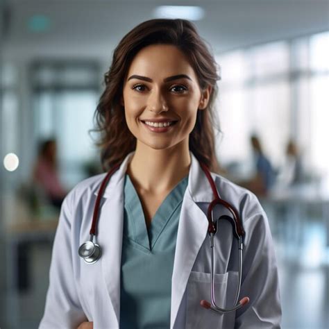 premium ai image photo female doctor physician in medical uniform with stethoscope cross arms