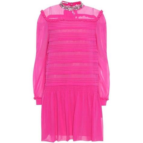 Miu Miu Embellished Silk Minidress 3355 Liked On Polyvore Featuring Dresses Pink