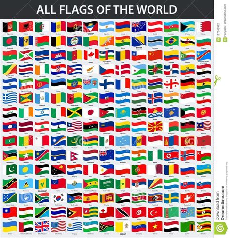 All Flags Of The World In Alphabetical Order Waving Style Stock Vector