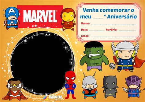 Convite De Aniversário Masculino Marvel Heroes Imagem Legal