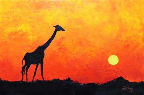 Giraffe Painting Sunset Original Art Animal Art African Etsy