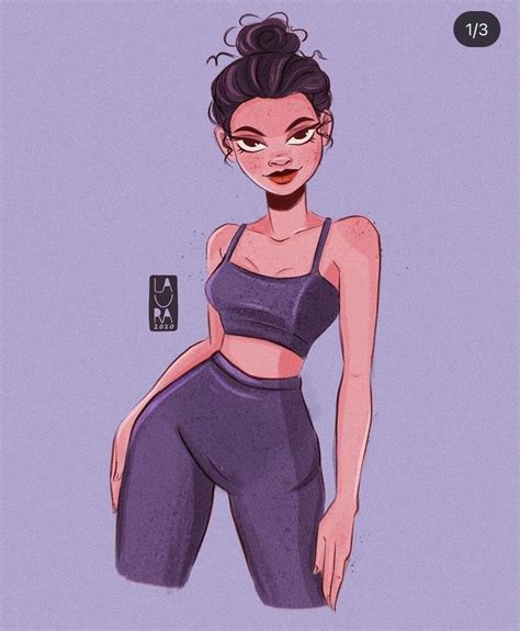 A Drawing Of A Woman In Purple Sports Bra Top And Leggings With Her Hand On Her Hip