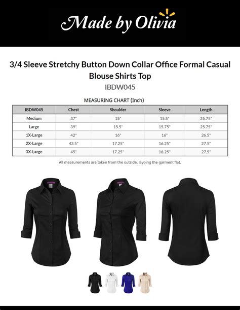 Made By Olivia Womens 34 Sleeve Stretchy Button Down Collar Office