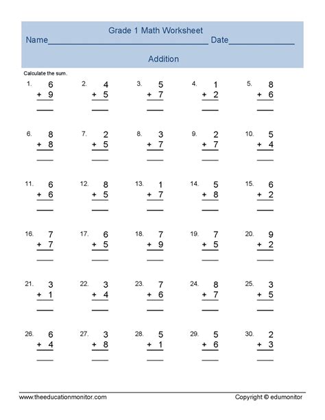 First Grade Addition Math Edumonitor