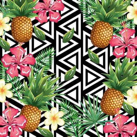 Tropical Flower And Pineapple With Abstract Background Vector Premium