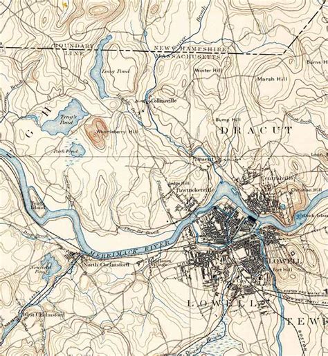 1893 Topo Map Of Lowell Massachusetts Quadrangle Etsy Uk