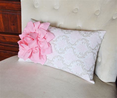 Light Pink Dahlia On Pink Taupe Damask Pillow Lumbar Pillow 9