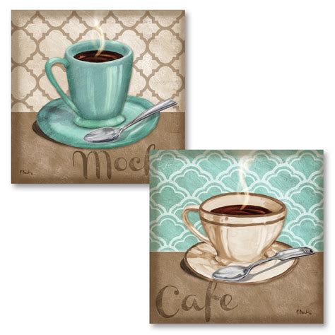 Gango Home Decor Classic Quatrefoil Coffee Cup Kitchen Wall Art Two