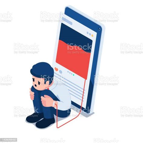 Isometric Man Injecting Social Media Into The Arm Stock Illustration