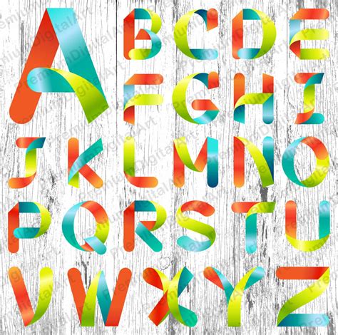 26 Rainbow Ribbons Alphabet Pen Drawn Font Colorful Etsy