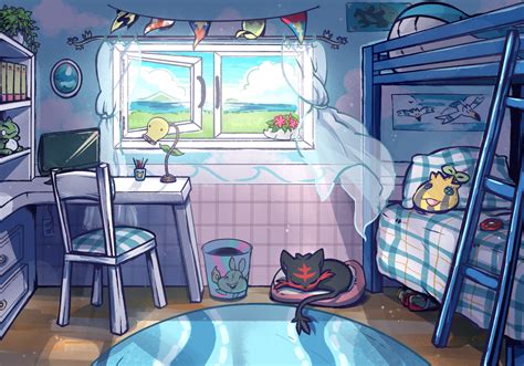 Pin By Kay Dean On Pokemon 2 Anime Room Bedroom Drawing Background