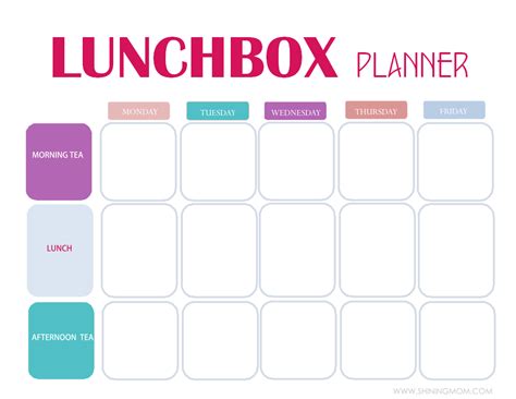 Free Printable Easy 5 Day Lunchbox Planner