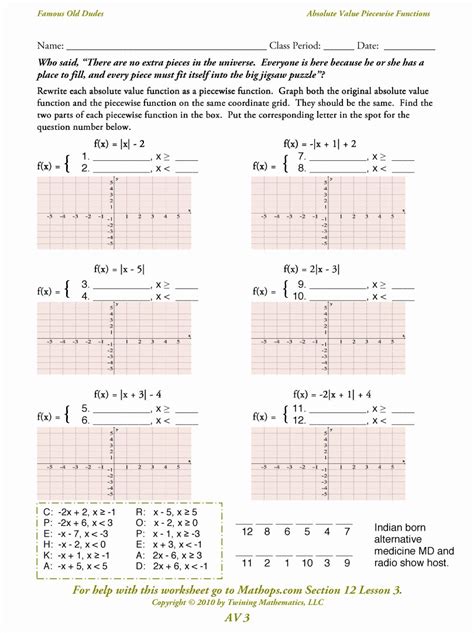 50 Piecewise Functions Worksheet With Answers