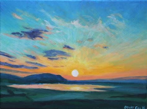 Original Sunrise Wall Art Acrylic Painting Morning Dawn Sky