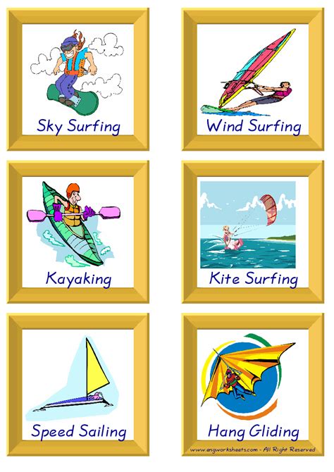 Extreme Sports Water Air Esl Printable English Flash Cards Worksheets