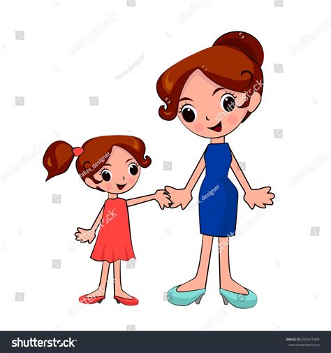 Stock Vektor „mother Daughter Holding Hands Vector Cartoon Bez