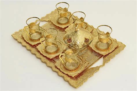 Turkish Tea Set For Six Gold Color Grandbazaar Shopping