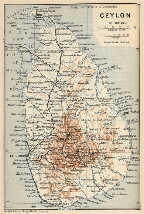 An Old Map Of The City Of Ceylon In England With Major Roads