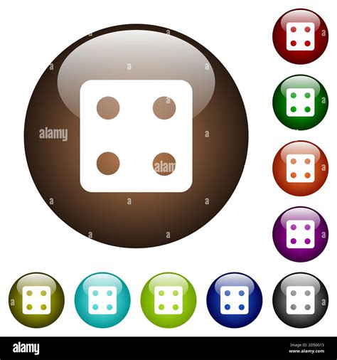 Dice Four White Icons On Round Glass Buttons In Multiple Colors Stock