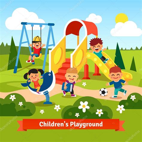 Kids Playing On Playground — Stock Vector © Iconicbestiary 88737748