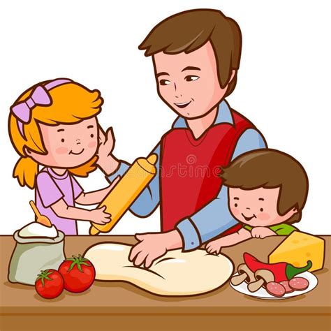 Père Et Enfants Faisant Cuire La Pizza Dans La Cuisine Illustration De Vecteur Illustration Du