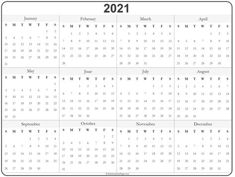 All calendars print in landscape mode (vs. 2021 year calendar | yearly printable