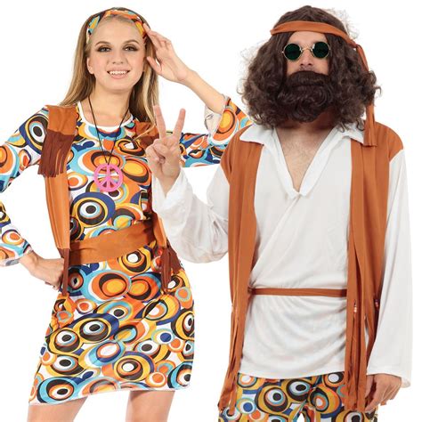 Adult Mens Ladies Couple 60s 70s Groovy Hippy Flower Power Fancy Dress