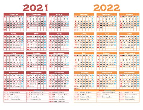 2021 And 2022 Printable Two Year Calendar 12 Templates Holiday