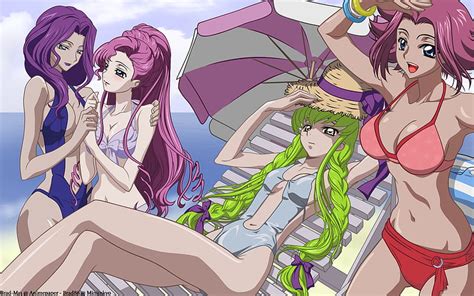 Diversión Bajo El Sol Código Cc Kallen Sexy Bikini Playa Anime Geass Fondo De Pantalla