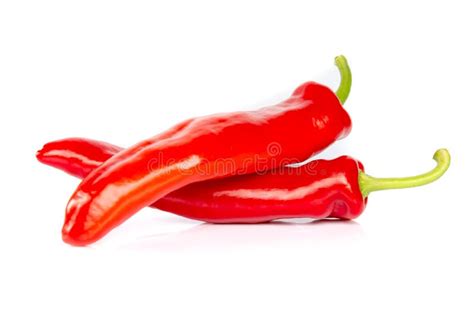 Two Red Hot Chili Pepper Isolated On White Background Like People Having Sex In 69 Posture