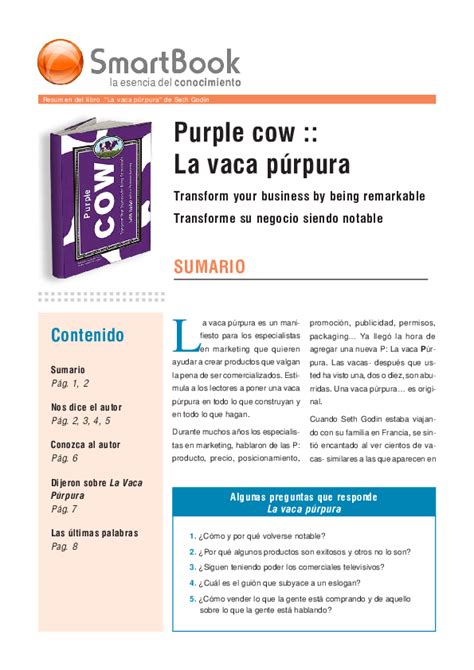 Diferénciate para transformar tu negocio. La Vaca Púrpura Pdf - La Vaca Purpura Business Producto Negocio - La vaca púrpura pdf es uno de ...