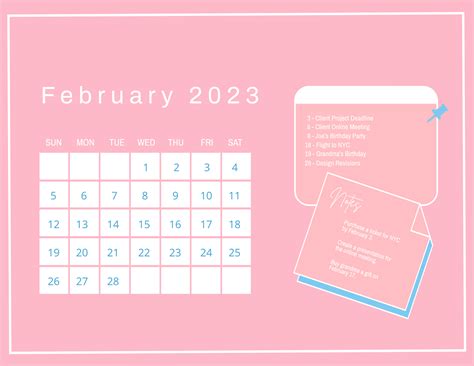 Cute February 2023 Calendar Template In Psd Illustrator Word