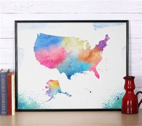 Usa Map Art Print Watercolor Usa Poster Art By Inspire4you On Etsy