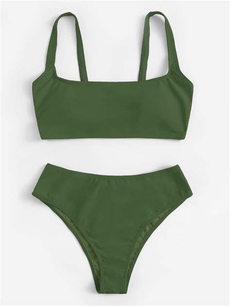 shein scoop neck top with high waist bikini set selena gomez s green bikini in hawaii