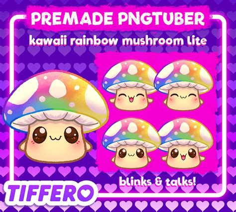 Premade Pngtuber Model Kawaii Rainbow Mushroom Lite Pngs Vtuber Twitch Obs Veadotube