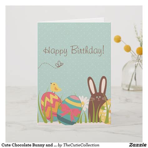 Cute Chocolate Bunny And Easter Eggs Birthday Holiday Card
