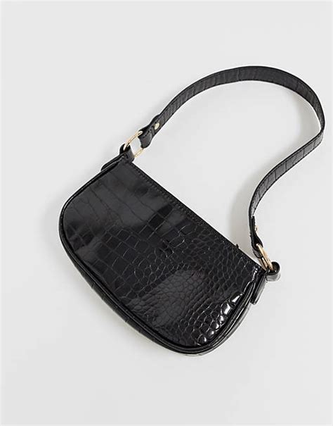 Asos Design Croc Effect 90s Shoulder Bag In Black Asos