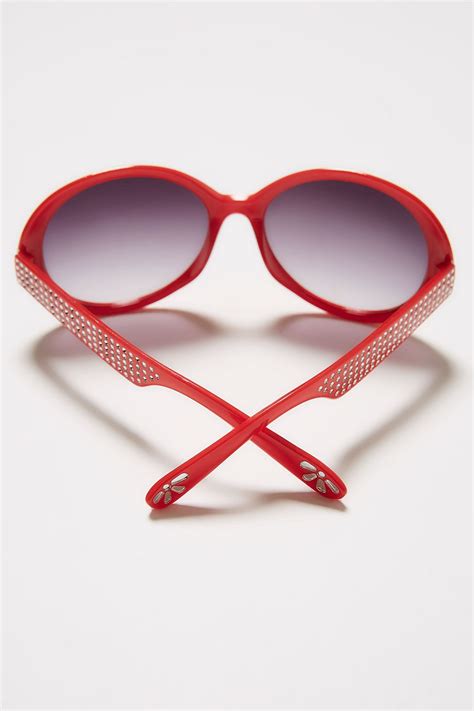 Red Round Sunglasses With Diamante Detail And Uv Protection