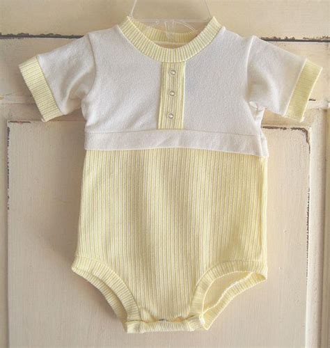 Vintage Baby Clothes 1970s Baby Boy Romper Yellow White Etsy Baby