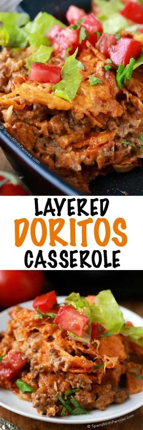 Sprinkle 4 cups of the doritos™ evenly in bottom of casserole. Layered Dorito Casserole