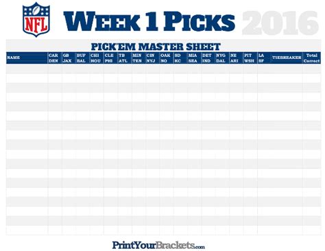 Nfl Week 1 Picks Master Sheet Grid