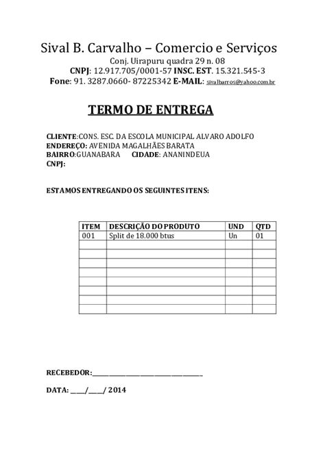 Termo De Entrega De Uniformes Pdf