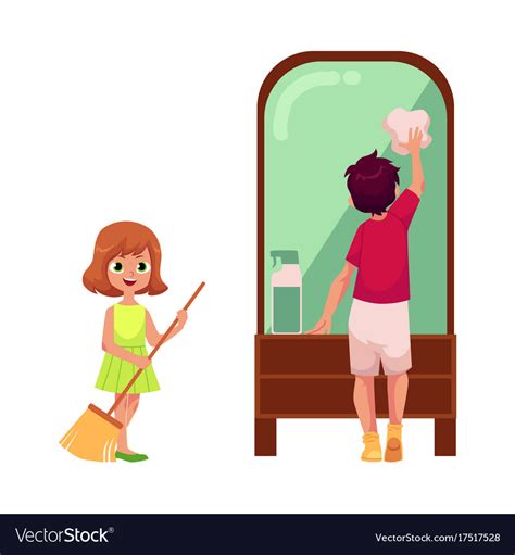 Flat Cartoon Children Cleaning Set Royalty Free Vector Image