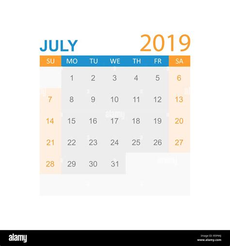 Kalender Juli 2019 Jahr In Einem Einfachen Stil Kalender Planer Design